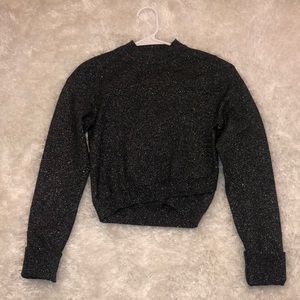 Black long sleeve sparkly crop top from Express